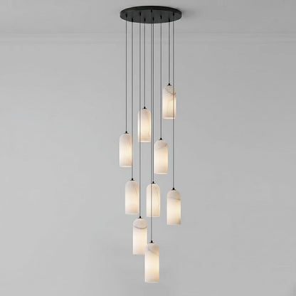 Alabasten Hanglamp met Gevlochten Snoer – Natuursteen Verlichting van Enkel Lichtpunt tot 21-Lichts Cluster – Mid-Century Modern Stijl Eetkamer Hanglamp met E12/E14 Fitting