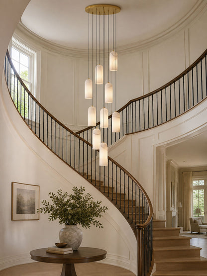 Alabasten Hanglamp met Gevlochten Snoer – Natuursteen Verlichting van Enkel Lichtpunt tot 21-Lichts Cluster – Mid-Century Modern Stijl Eetkamer Hanglamp met E12/E14 Fitting