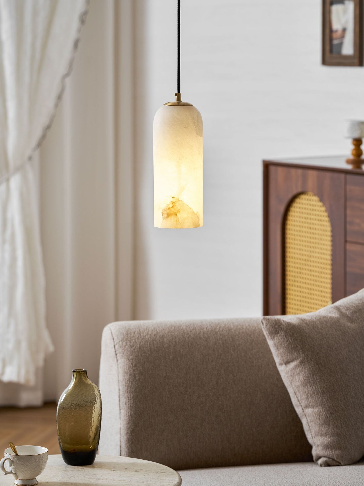Alabasten Hanglamp met Gevlochten Snoer – Natuursteen Verlichting van Enkel Lichtpunt tot 21-Lichts Cluster – Mid-Century Modern Stijl Eetkamer Hanglamp met E12/E14 Fitting