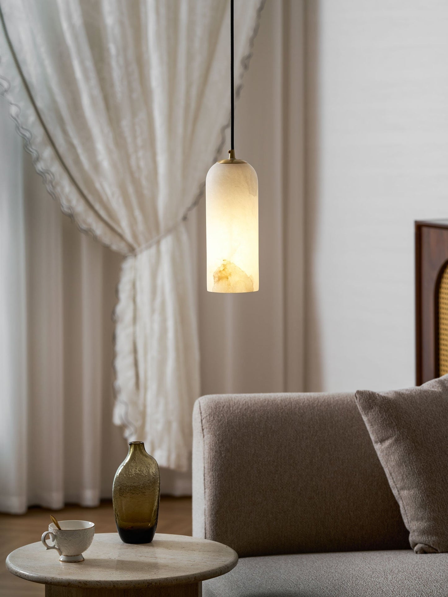 Alabasten Hanglamp met Gevlochten Snoer – Natuursteen Verlichting van Enkel Lichtpunt tot 21-Lichts Cluster – Mid-Century Modern Stijl Eetkamer Hanglamp met E12/E14 Fitting