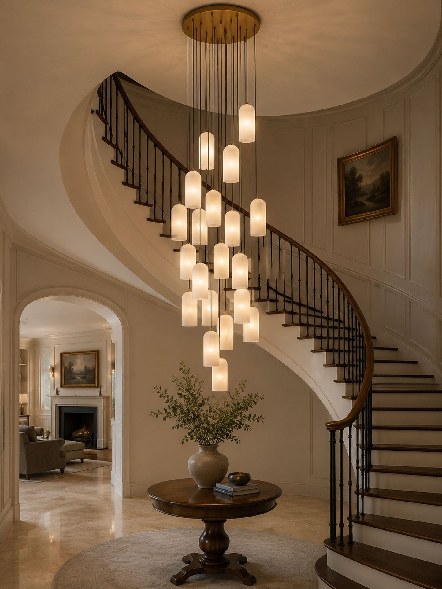Alabasten Hanglamp met Gevlochten Snoer – Natuursteen Verlichting van Enkel Lichtpunt tot 21-Lichts Cluster – Mid-Century Modern Stijl Eetkamer Hanglamp met E12/E14 Fitting