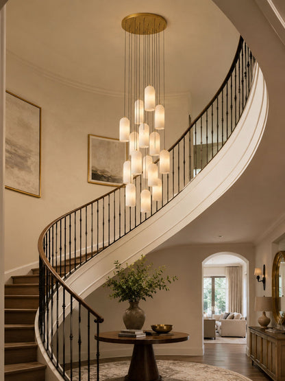 Alabasten Hanglamp met Gevlochten Snoer – Natuursteen Verlichting van Enkel Lichtpunt tot 21-Lichts Cluster – Mid-Century Modern Stijl Eetkamer Hanglamp met E12/E14 Fitting