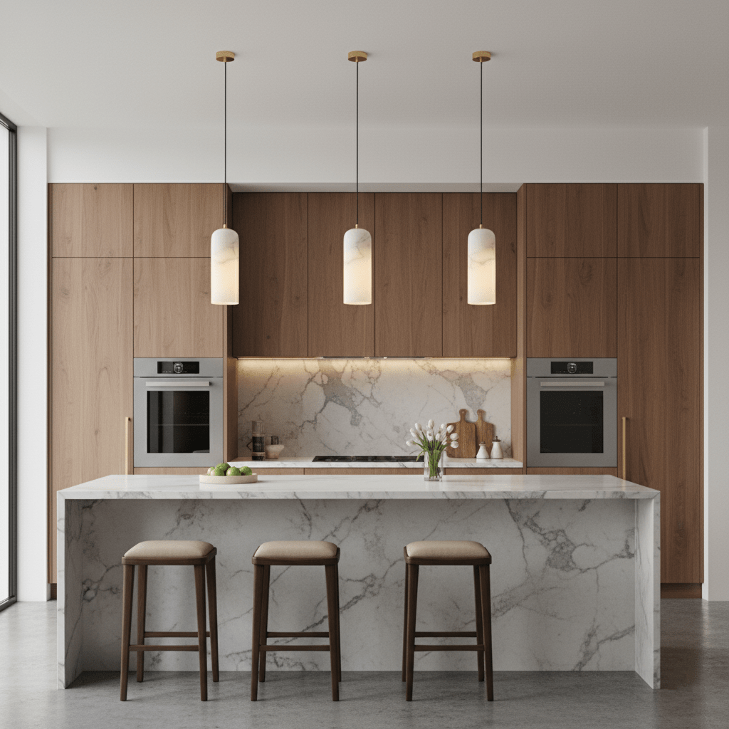 Alabasten Hanglamp met Gevlochten Snoer – Natuursteen Verlichting van Enkel Lichtpunt tot 21-Lichts Cluster – Mid-Century Modern Stijl Eetkamer Hanglamp met E12/E14 Fitting