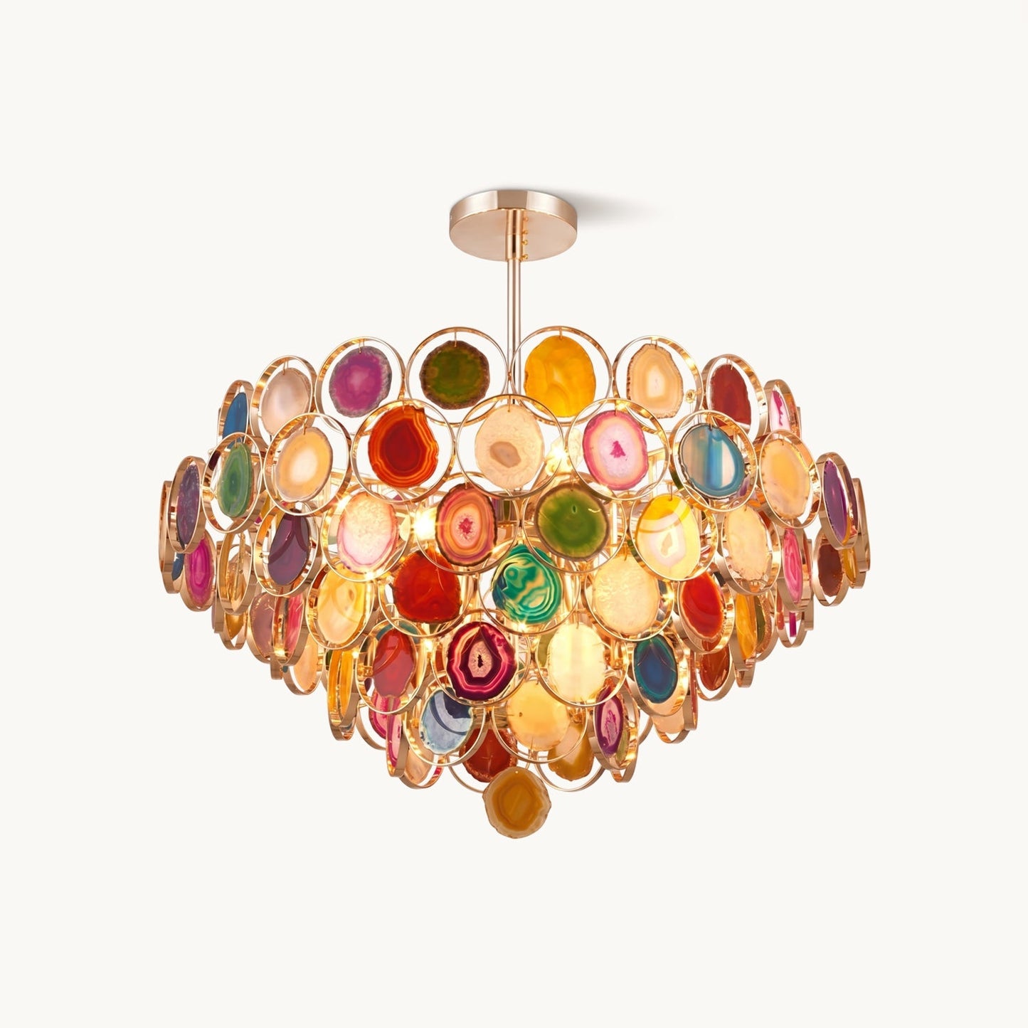 Agaat Kroonluchter – Natuursteen Hanglamp met Goudkleurige Montage – Echt Braziliaans Agaat Verlicht