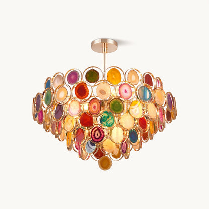 Agaat Kroonluchter – Natuursteen Hanglamp met Goudkleurige Montage – Echt Braziliaans Agaat Verlicht