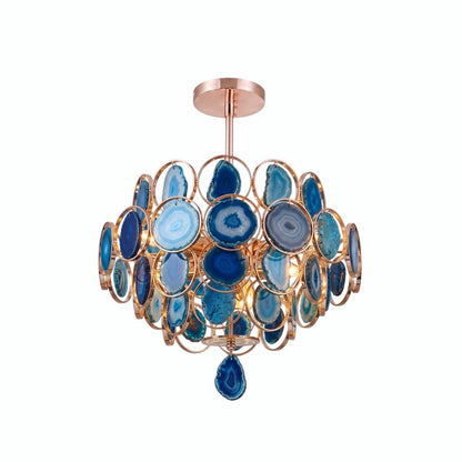 Agaat Kroonluchter – Natuursteen Hanglamp met Goudkleurige Montage – Echt Braziliaans Agaat Verlicht