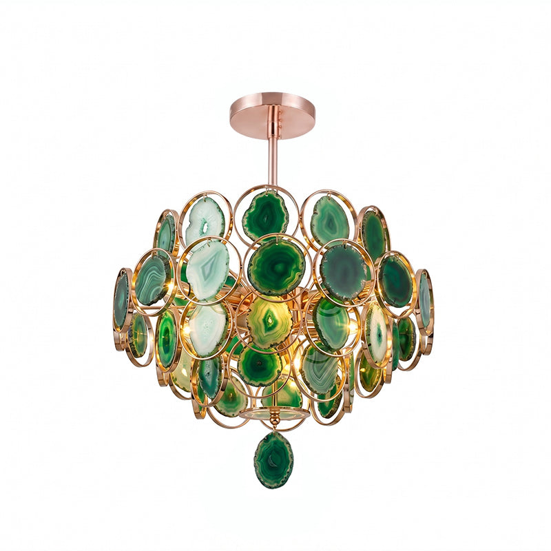 Agaat Kroonluchter – Natuursteen Hanglamp met Goudkleurige Montage – Echt Braziliaans Agaat Verlicht