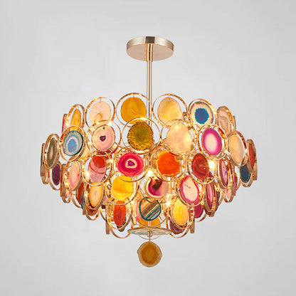 Agaat Kroonluchter – Natuursteen Hanglamp met Goudkleurige Montage – Echt Braziliaans Agaat Verlicht