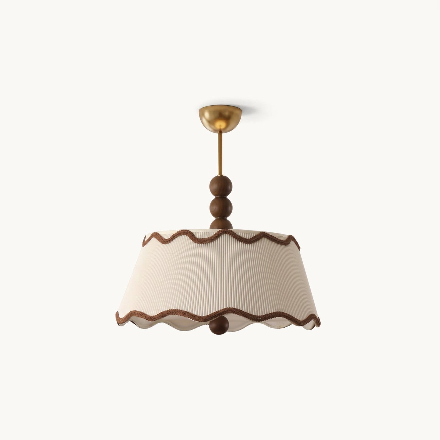 Plafondlamp met Geplooide Kap en Houten Kralen – Vintage Cottage Stijl voor Warm Sfeervol Licht