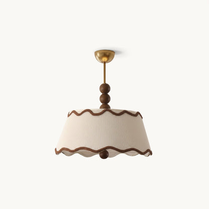 Plafondlamp met Geplooide Kap en Houten Kralen – Vintage Cottage Stijl voor Warm Sfeervol Licht