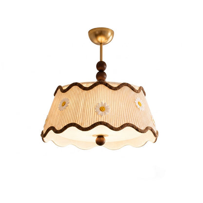 Plafondlamp met Geplooide Kap en Houten Kralen – Vintage Cottage Stijl voor Warm Sfeervol Licht