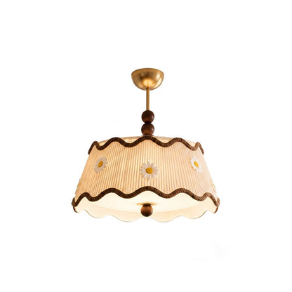 Plafondlamp met Geplooide Kap en Houten Kralen – Vintage Cottage Stijl voor Warm Sfeervol Licht