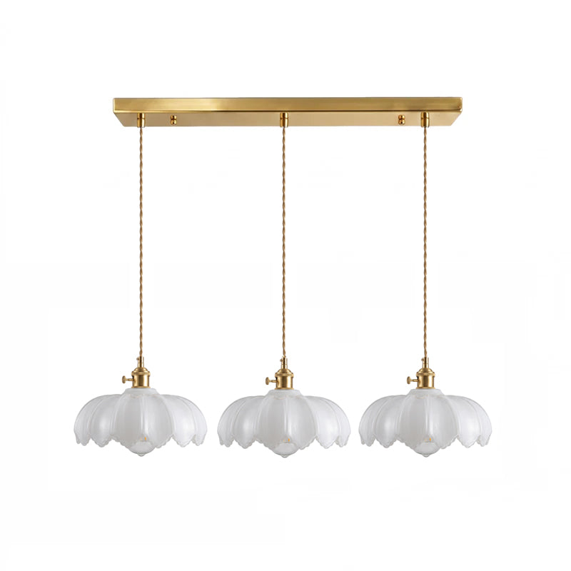 Retro Hanglamp met Bloembladkap en Messing Armatuur – Vintage Elegantie in Zes Glaskleuren – Enkele of Drievoudige Lichtpunten