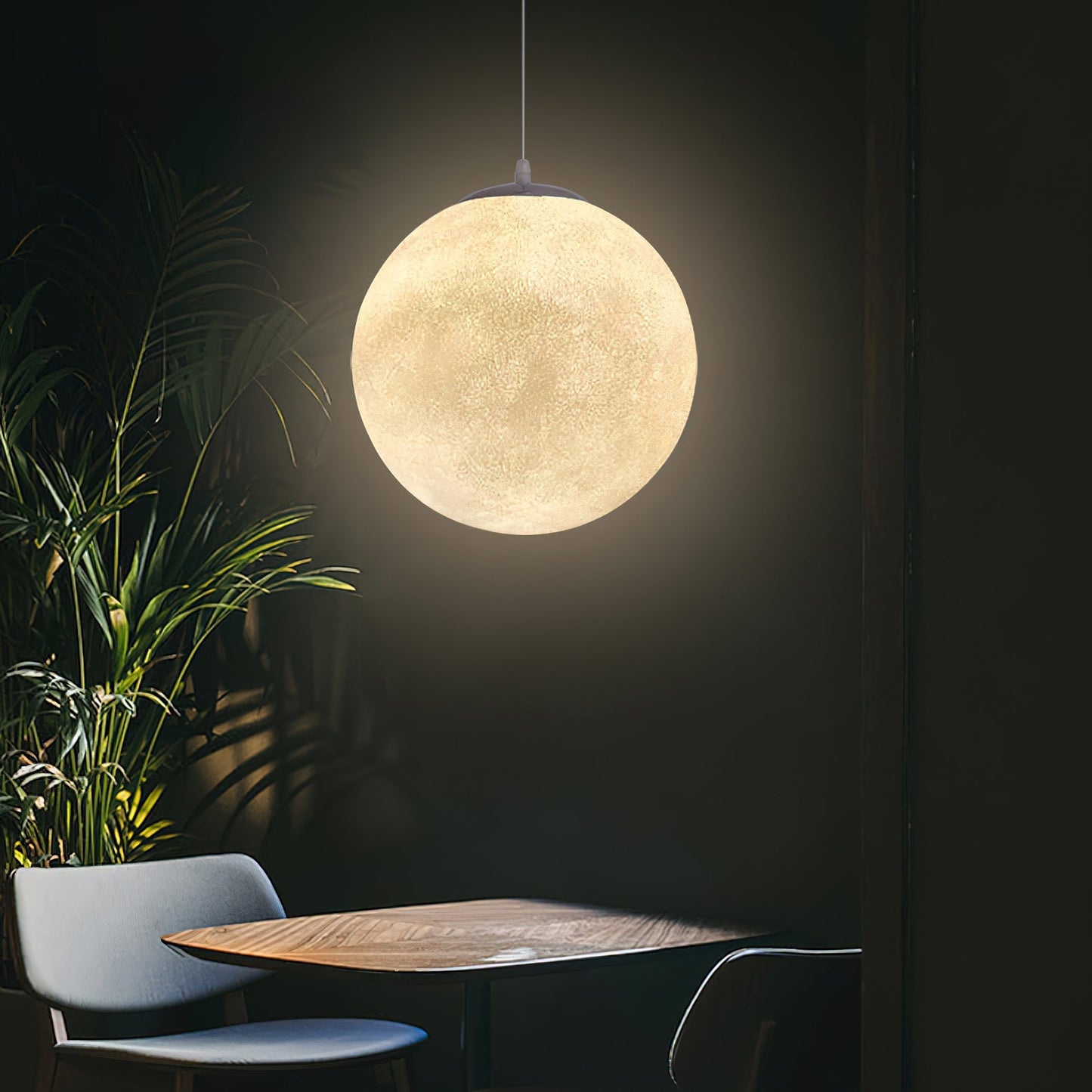 Maan Hanglamp – Realistische Textuur – 8 Maten Beschikbaar – Romantische Maanbol voor Slaapkamer Eetkamer Kinderkamer – Dimbaar Warm Licht – Schuine Plafondadapter Inbegrepen