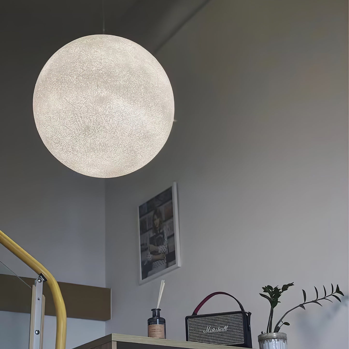 Maan Hanglamp – Realistische Textuur – 8 Maten Beschikbaar – Romantische Maanbol voor Slaapkamer Eetkamer Kinderkamer – Dimbaar Warm Licht – Schuine Plafondadapter Inbegrepen
