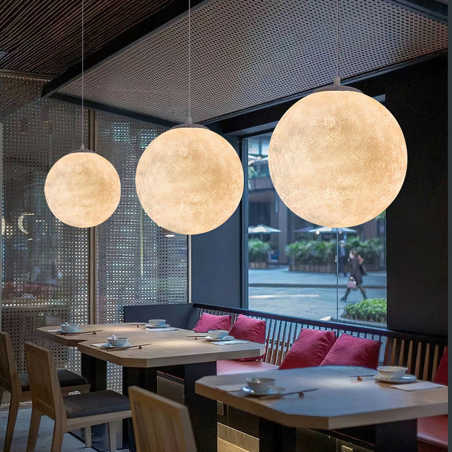 Maan Hanglamp – Realistische Textuur – 8 Maten Beschikbaar – Romantische Maanbol voor Slaapkamer Eetkamer Kinderkamer – Dimbaar Warm Licht – Schuine Plafondadapter Inbegrepen