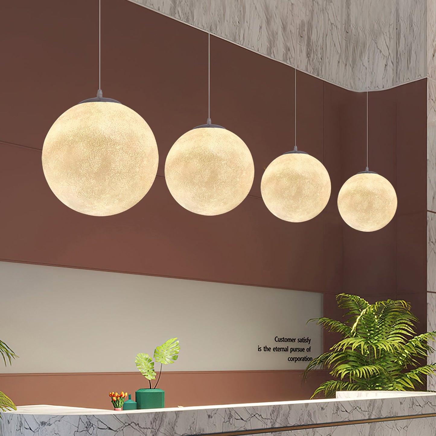 Maan Hanglamp – Realistische Textuur – 8 Maten Beschikbaar – Romantische Maanbol voor Slaapkamer Eetkamer Kinderkamer – Dimbaar Warm Licht – Schuine Plafondadapter Inbegrepen
