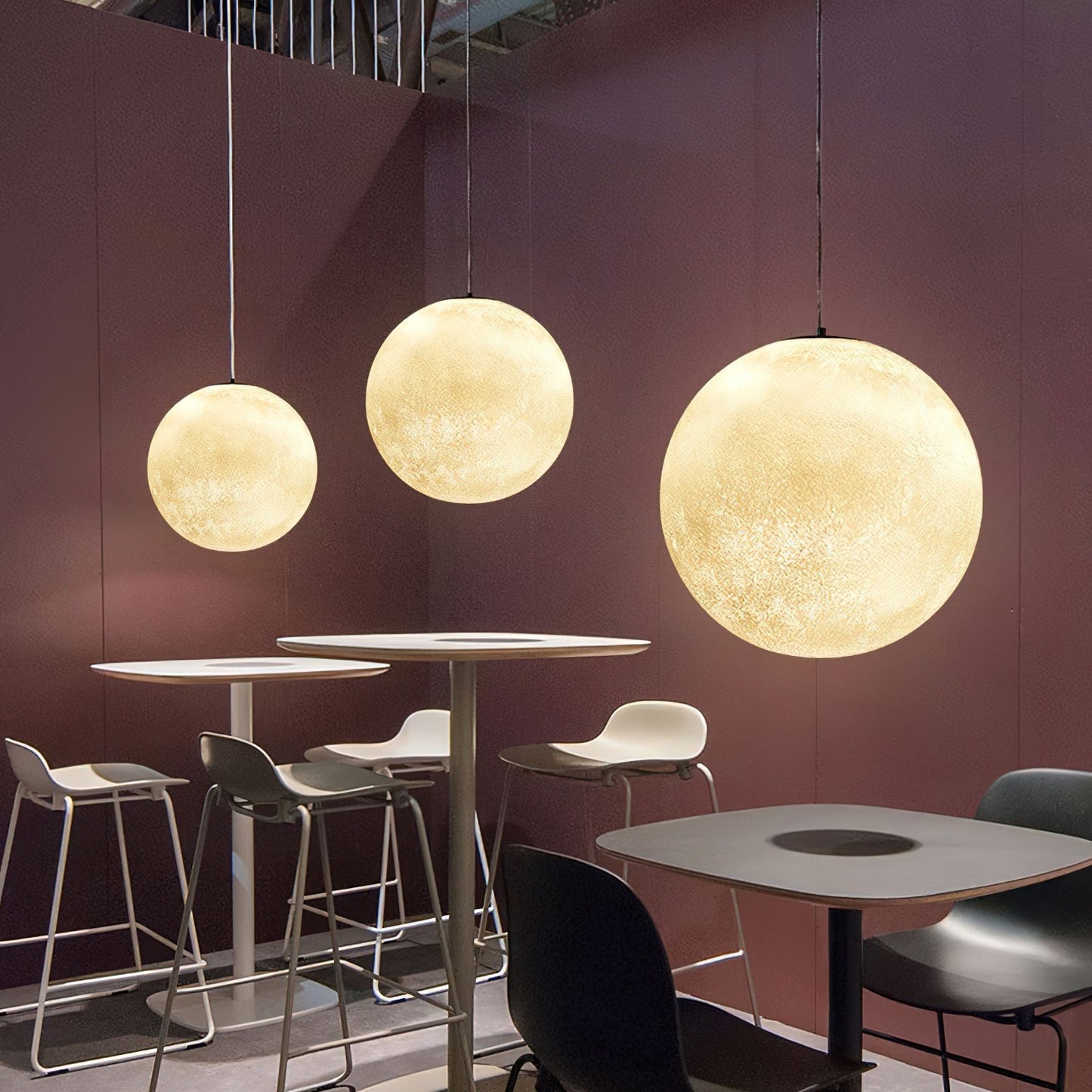 Maan Hanglamp – Realistische Textuur – 8 Maten Beschikbaar – Romantische Maanbol voor Slaapkamer Eetkamer Kinderkamer – Dimbaar Warm Licht – Schuine Plafondadapter Inbegrepen
