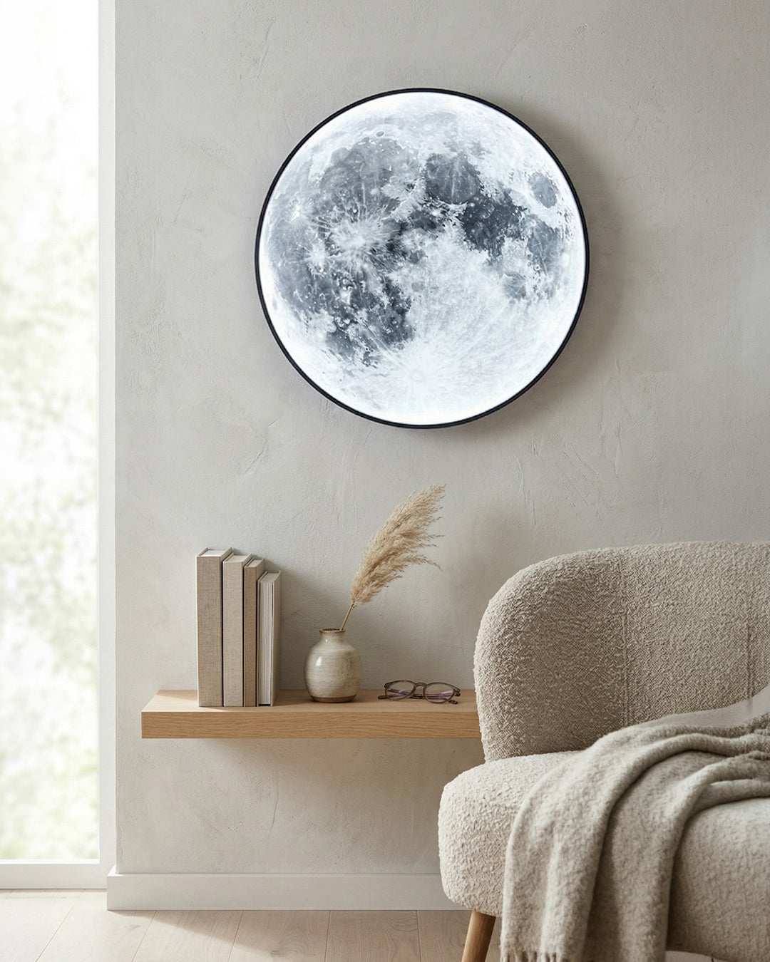 Maan Wandlamp – Textuurbol met Sfeerverlichting in 6 Maten