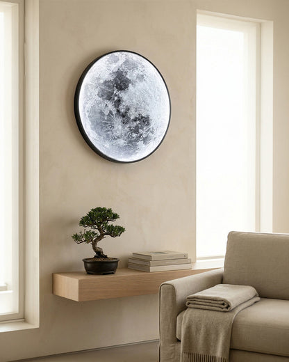 Maan Wandlamp – Textuurbol met Sfeerverlichting in 6 Maten