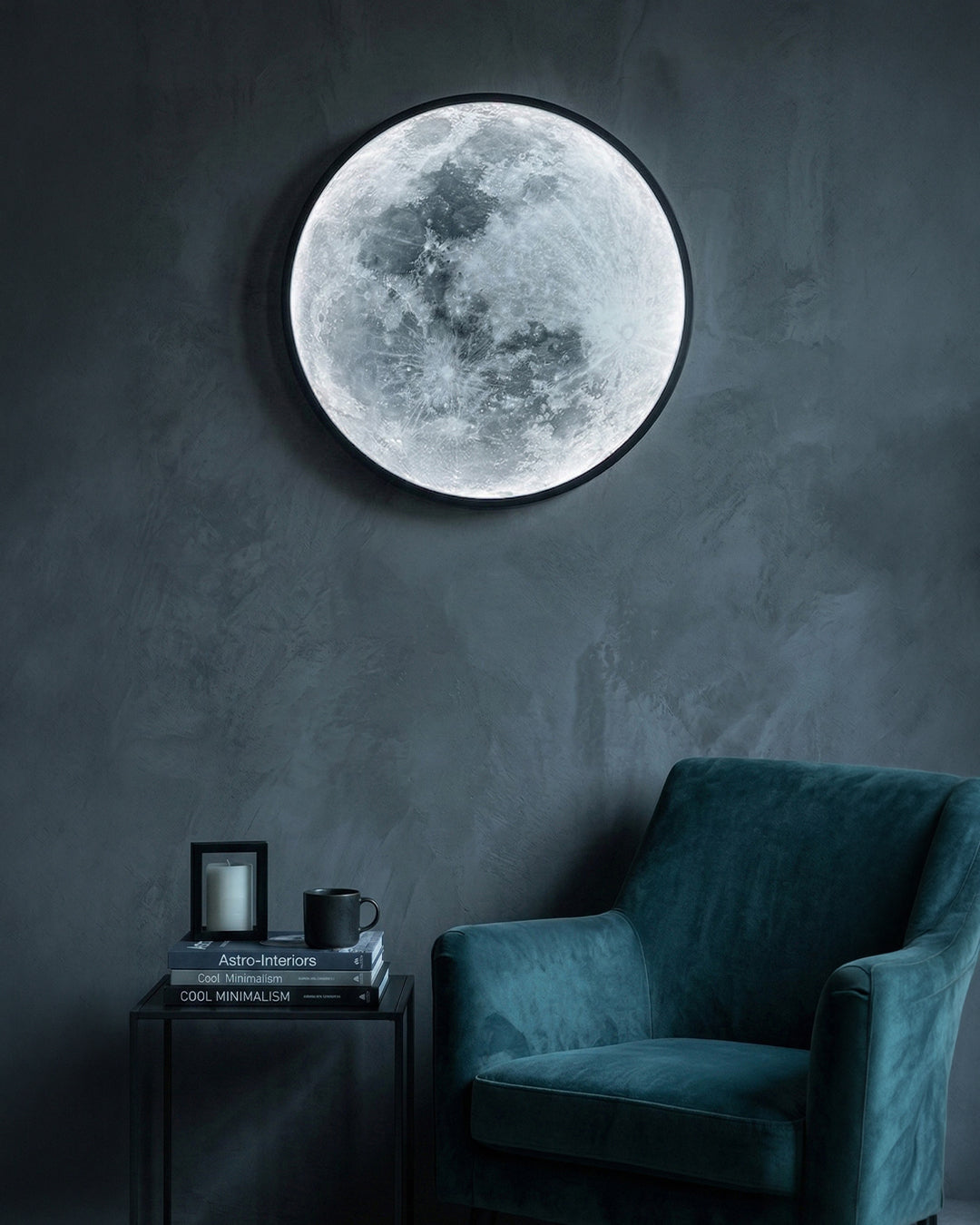 Maan Wandlamp – Textuurbol met Sfeerverlichting in 6 Maten