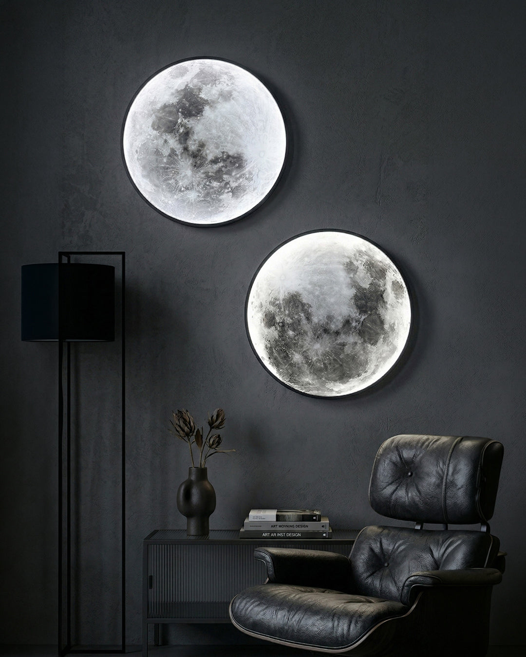 Maan Wandlamp – Textuurbol met Sfeerverlichting in 6 Maten
