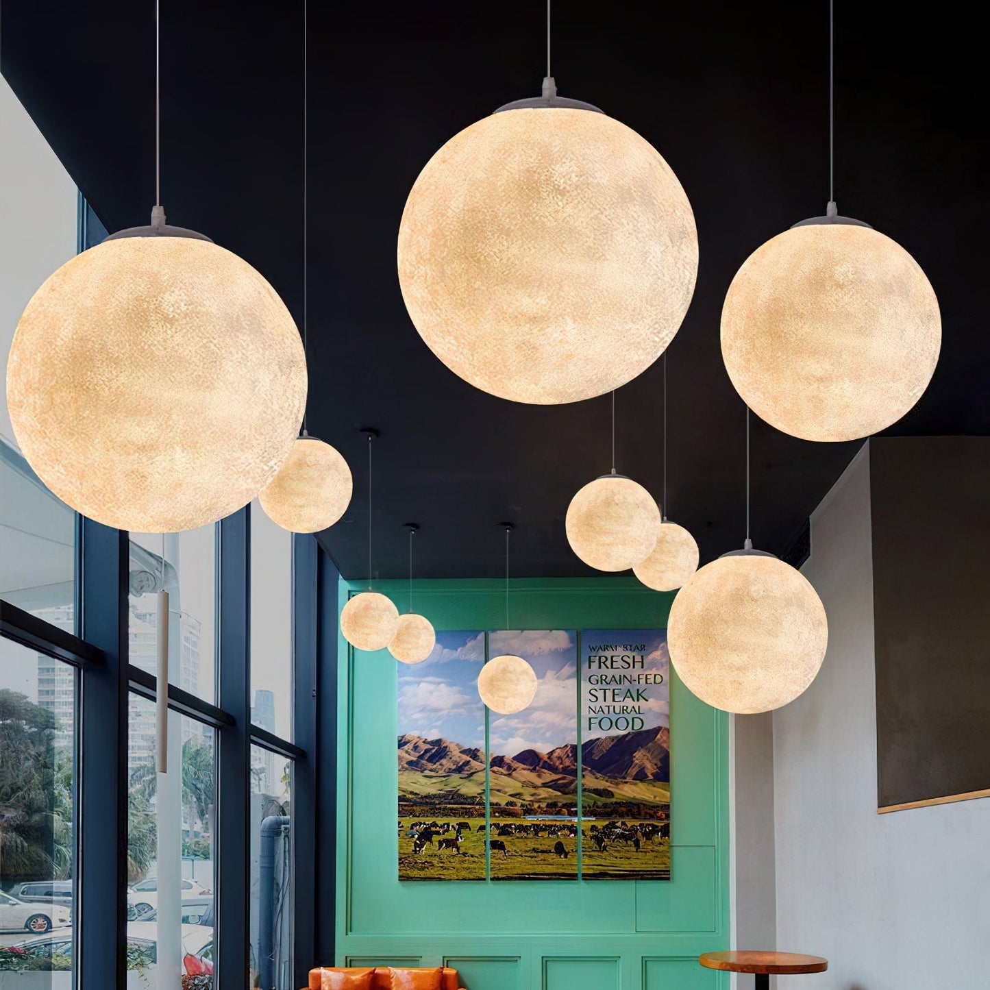 Maan Hanglamp – Realistische Textuur – 8 Maten Beschikbaar – Romantische Maanbol voor Slaapkamer Eetkamer Kinderkamer – Dimbaar Warm Licht – Schuine Plafondadapter Inbegrepen
