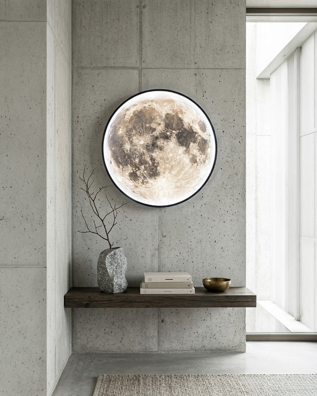 Maan Wandlamp – Textuurbol met Sfeerverlichting in 6 Maten