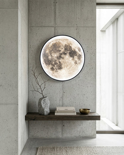 Maan Wandlamp – Textuurbol met Sfeerverlichting in 6 Maten