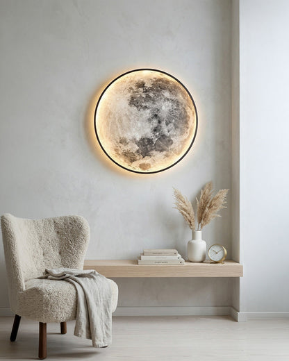 Maan Wandlamp – Textuurbol met Sfeerverlichting in 6 Maten