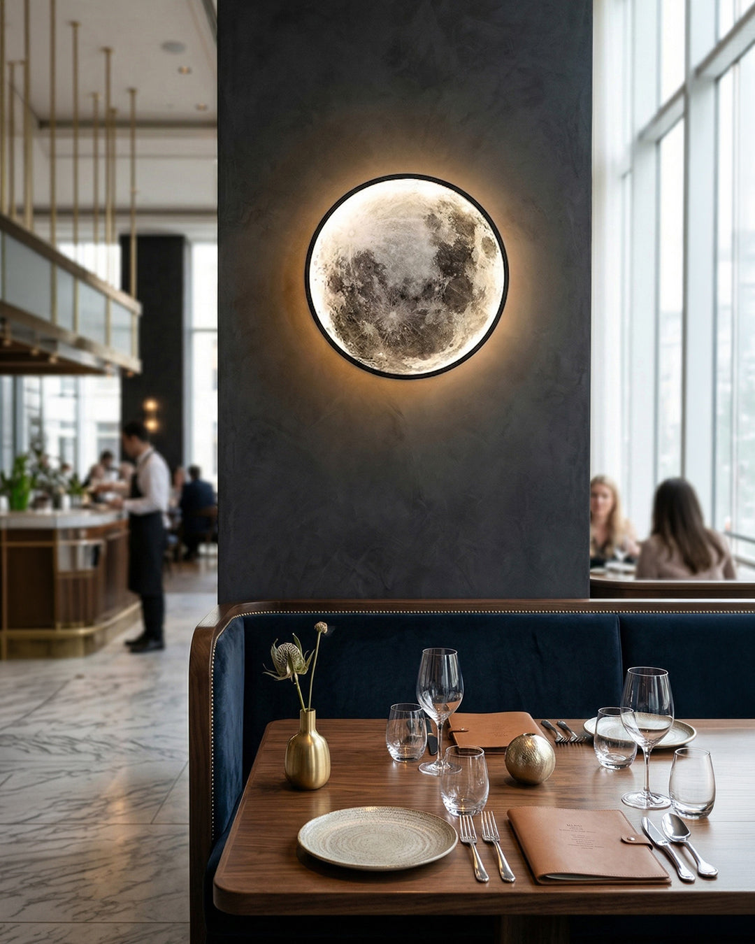 Maan Wandlamp – Textuurbol met Sfeerverlichting in 6 Maten