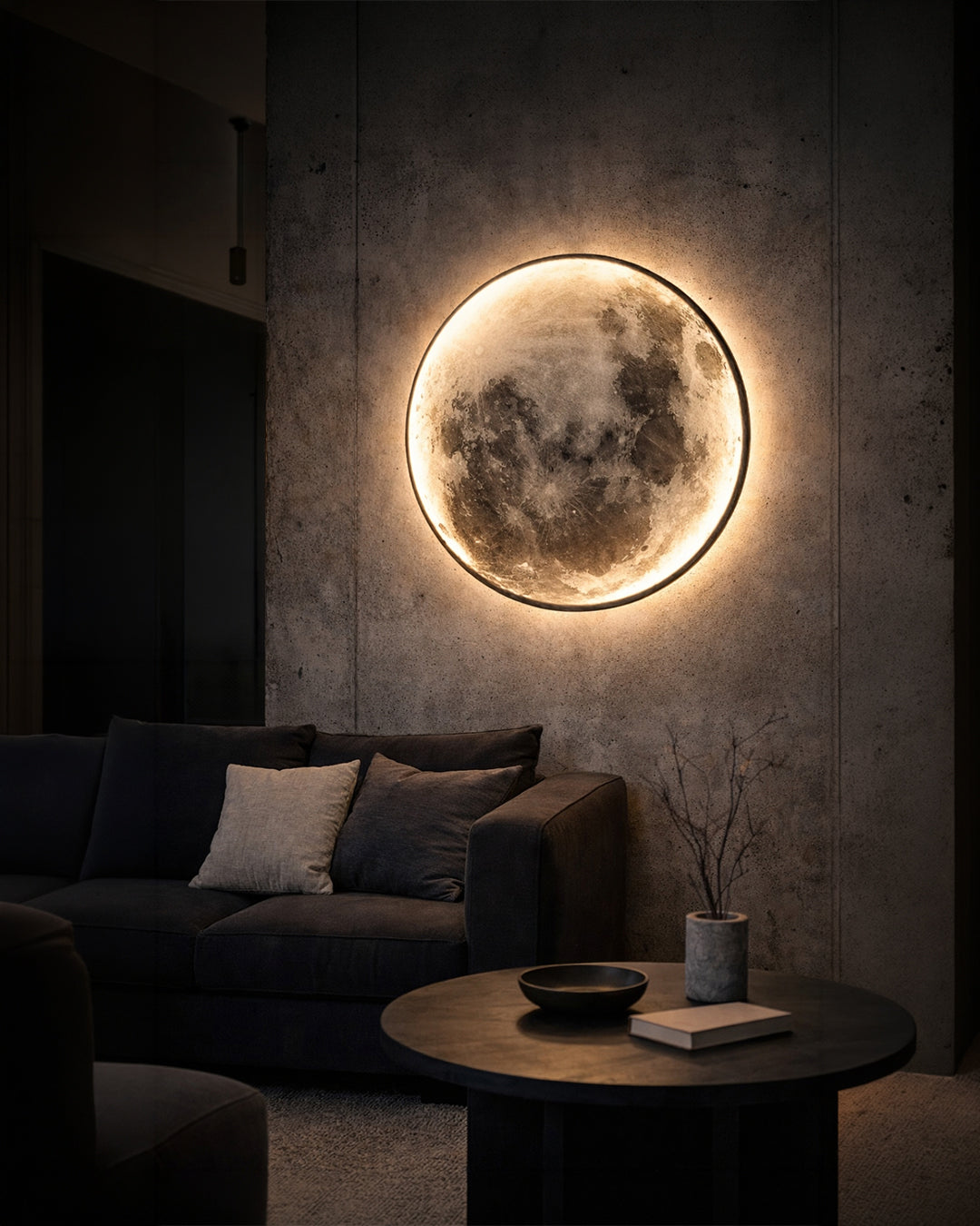 Maan Wandlamp – Textuurbol met Sfeerverlichting in 6 Maten