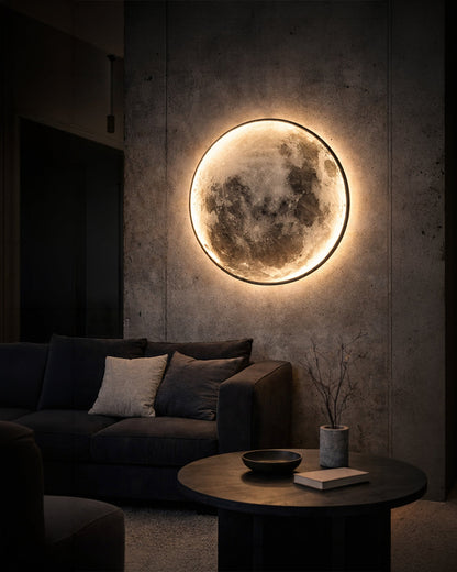 Maan Wandlamp – Textuurbol met Sfeerverlichting in 6 Maten
