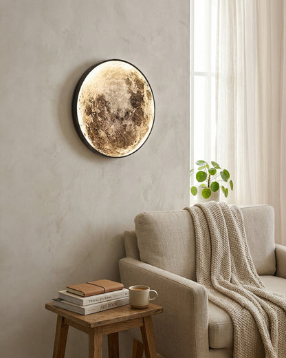 Maan Wandlamp – Textuurbol met Sfeerverlichting in 6 Maten