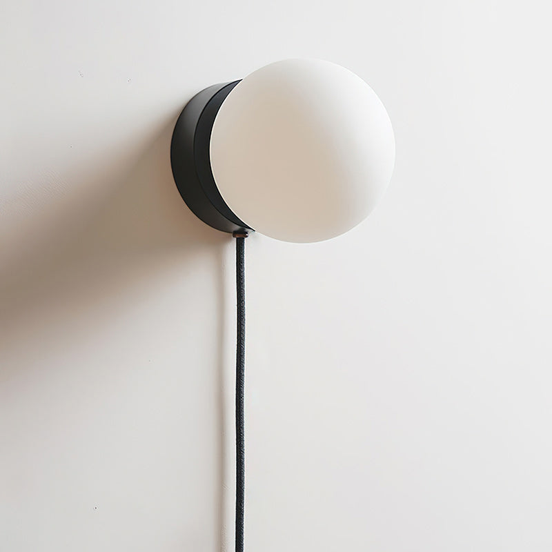 Wandlamp Plug-In Glas & IJzer Zwart Wit Sfeerlicht Slaapkamer Gang