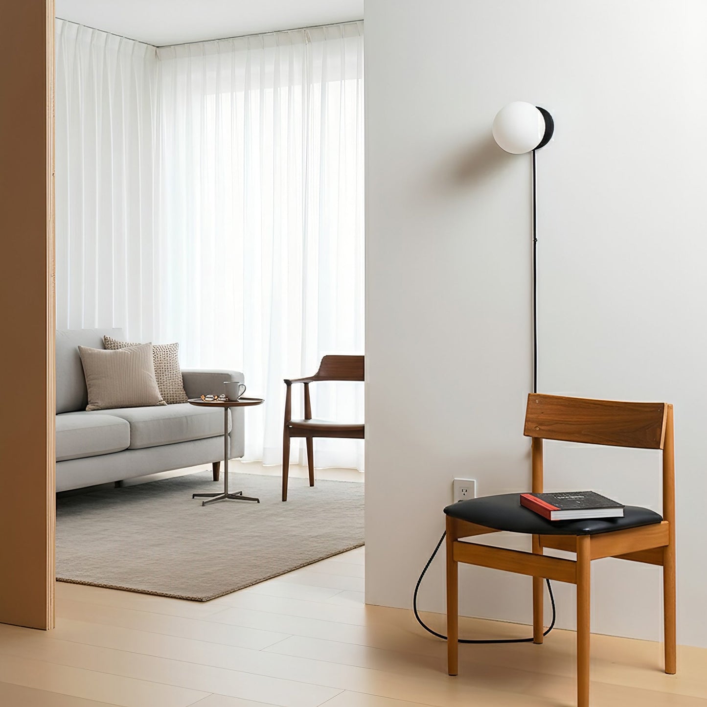 Wandlamp Plug-In Glas & IJzer Zwart Wit Sfeerlicht Slaapkamer Gang