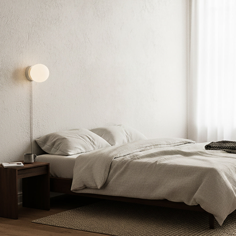 Wandlamp Plug-In Glas & IJzer Zwart Wit Sfeerlicht Slaapkamer Gang