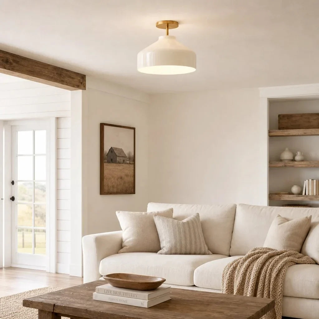 Minimalistisch Plafondlamp Mat Metaal Scandinavisch Design Beige Smokey Grijs
