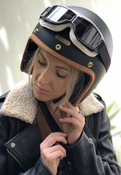 Retro Motorradbril met UV-Bescherming Verstelbaar Zwart Khaki voor Motor Scooter Oldtimer Rijden