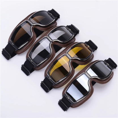 Retro Motorradbril met UV-Bescherming Verstelbaar Zwart Khaki voor Motor Scooter Oldtimer Rijden