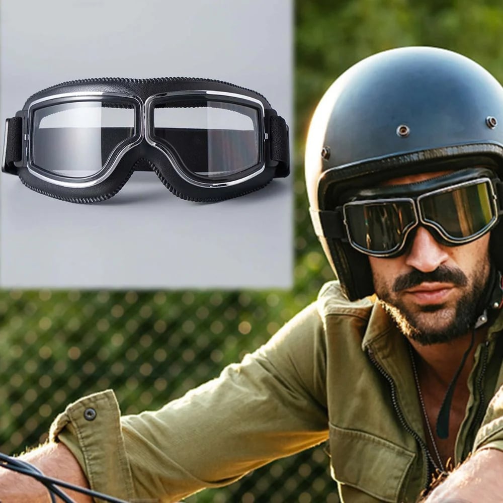 Retro Motorradbril met UV-Bescherming Verstelbaar Zwart Khaki voor Motor Scooter Oldtimer Rijden