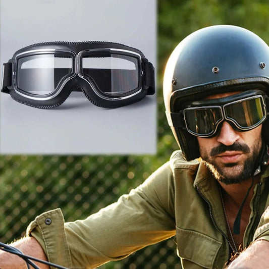 Retro Motorradbril met UV-Bescherming Verstelbaar Zwart Khaki voor Motor Scooter Oldtimer Rijden
