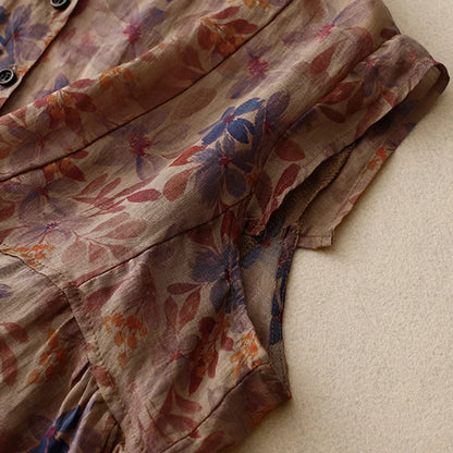 Vrouwelijke Blouse Linnen Bloemenprint Retro Stijl