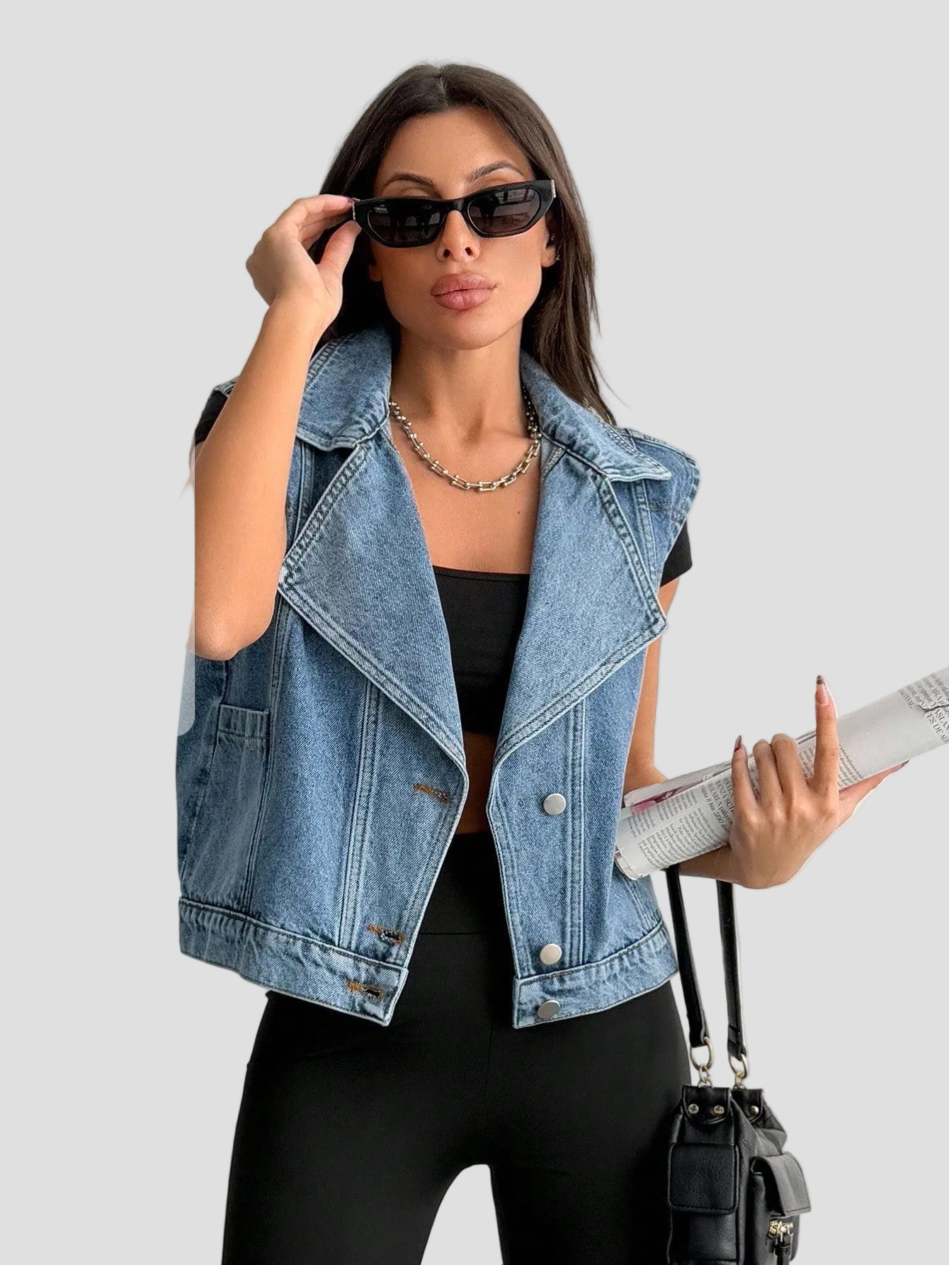 Korte Denim Jacket Zonder Mouwen met Zijzakken - StudioMarella