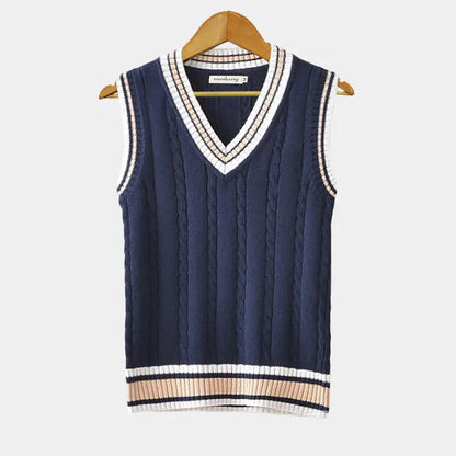 Mouwloos vest met v-hals en kabelpatroon