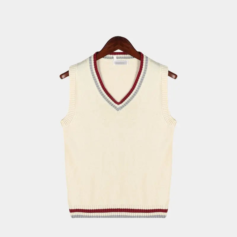 Mouwloos vest met v-hals en kabelpatroon