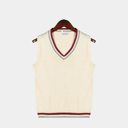 Mouwloos vest met v-hals en kabelpatroon