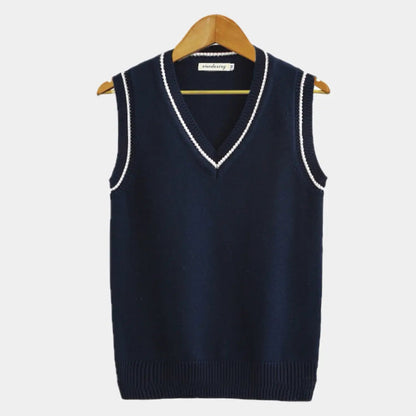 Mouwloos vest met v-hals en kabelpatroon