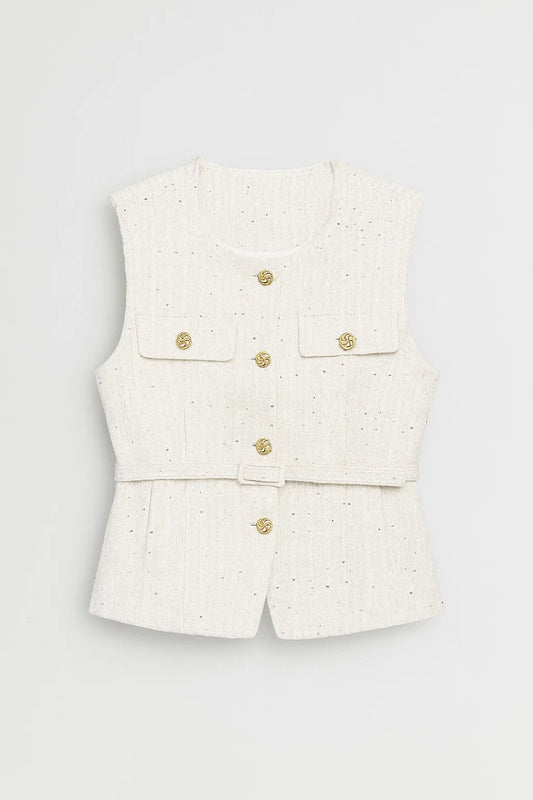 Mouwloos Damesgilet Goudkleurige Knopen Slank Fit - StudioMarella
