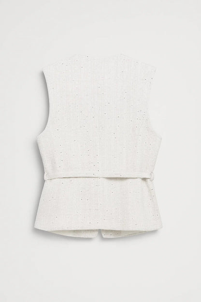 Mouwloos Damesgilet Goudkleurige Knopen Slank Fit